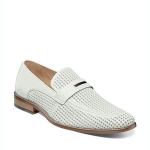 New! STACY ADAMS Belvan Leather Moc Toe Men's Shoes Slip-on White Size 7.5